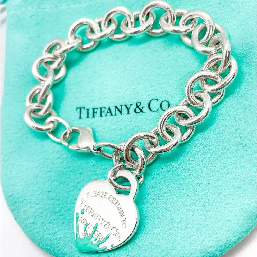 Tiffany & Co Return to Tiffany Blue Enamel Splash Heart Tag Bracelet 6.25